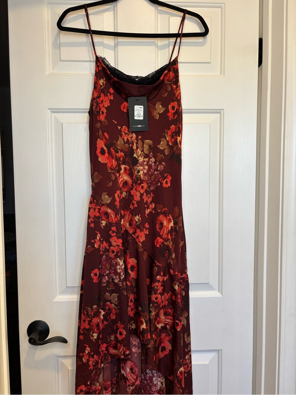 Fashion Nova Burgundy Floral Asymmetrical Slip Dress